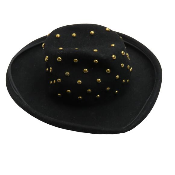 Bollman Hat Co. Mr. Charles 80s Vintage Black Felt Wool Gold Studded Fedora Hat - Picture 4 of 8